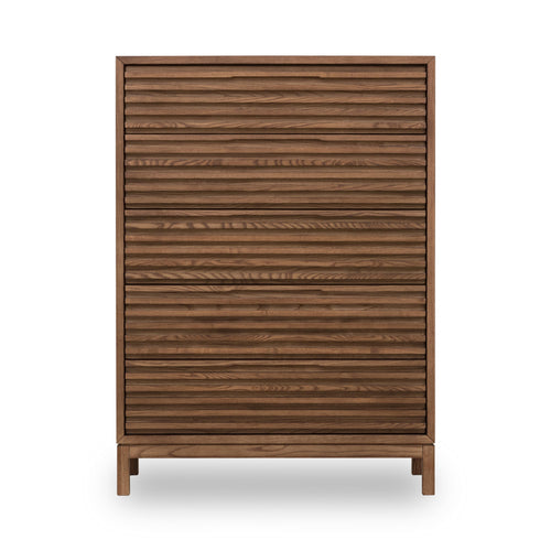 Ladekast essenhout massief Tanner, Roux bruin, 5 lades – H132 x B107 x D46 cm, voor slaapkamer
