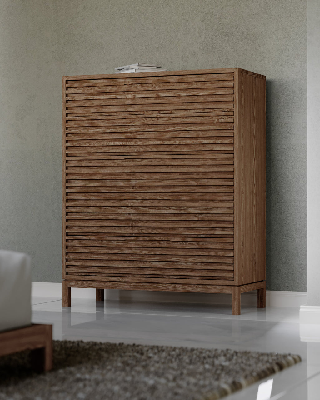 Ladekast essenhout massief Tanner, Roux bruin, 5 lades – H132 x B107 x D46 cm, voor slaapkamer