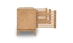 Tv-meubel massief essenhout Tanner lamellen Flaxen naturel, drie deuren – B 124 x D 46 x H 66 cm