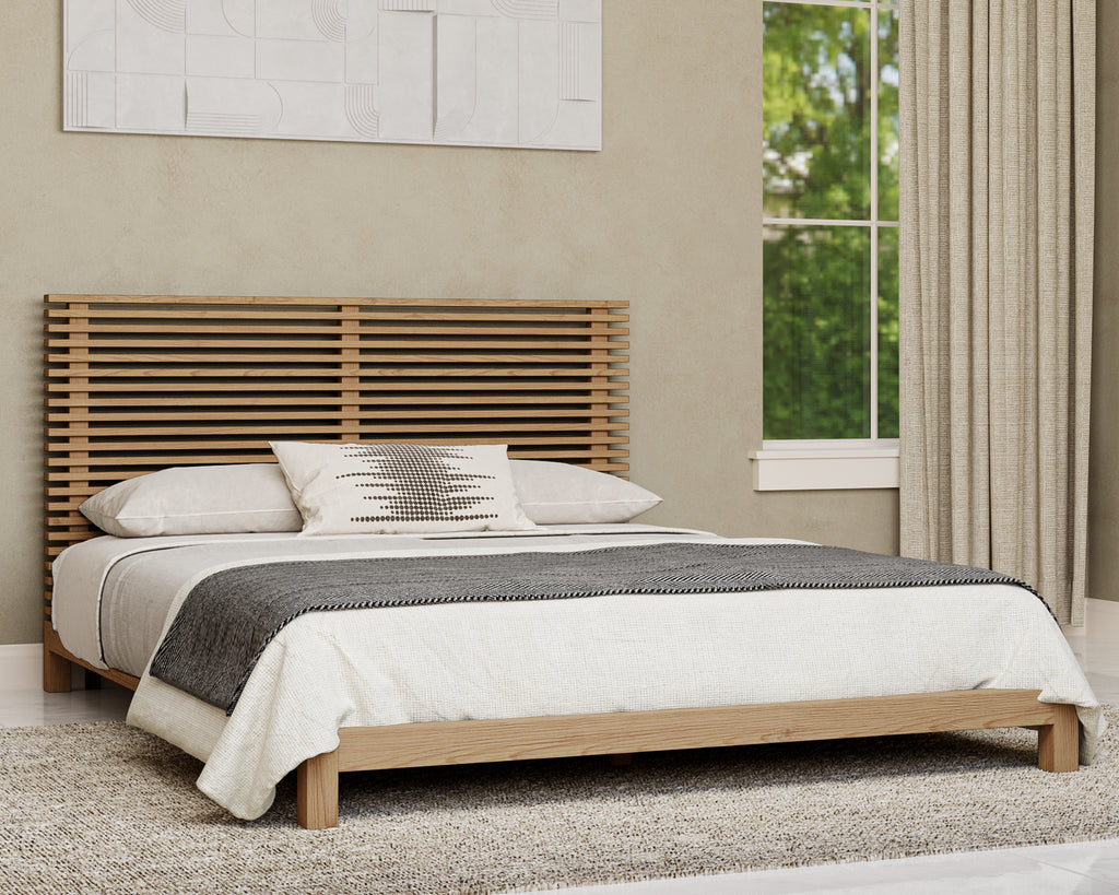 Bed massief essen Tanner platformbed Flaxen naturel 180 x 200 cm, Japandi slaapkamer met lattenbodem
