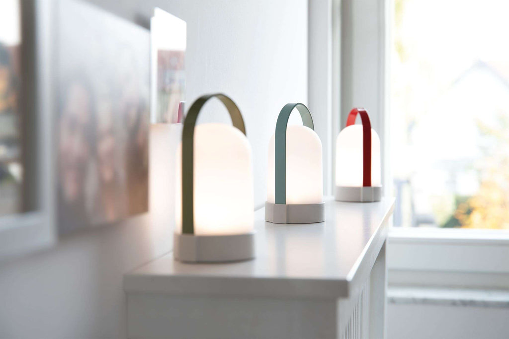 Tafellamp oplaadbaar led kunststof en metaal, Uri Piccolo, rood, lichtblauw en groen, H 15 cm, set van 3
