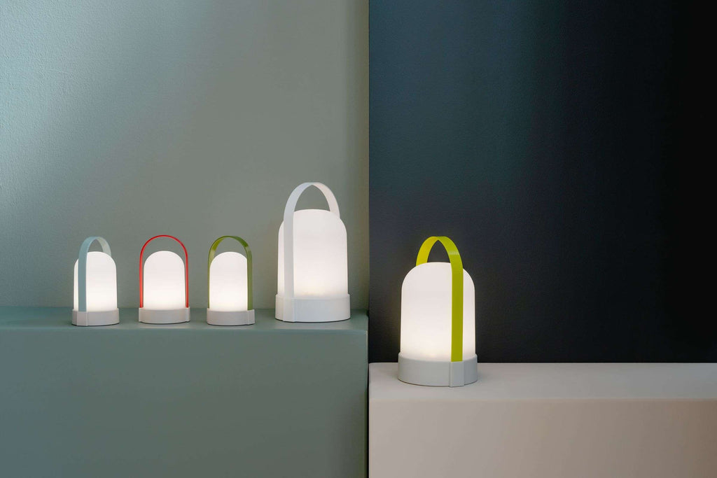 Tafellamp oplaadbaar led kunststof en metaal, Uri Piccolo, rood, lichtblauw en groen, H 15 cm, set van 3