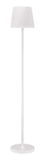 Witte vloerlamp met conische kap, slanke stang en ronde voet