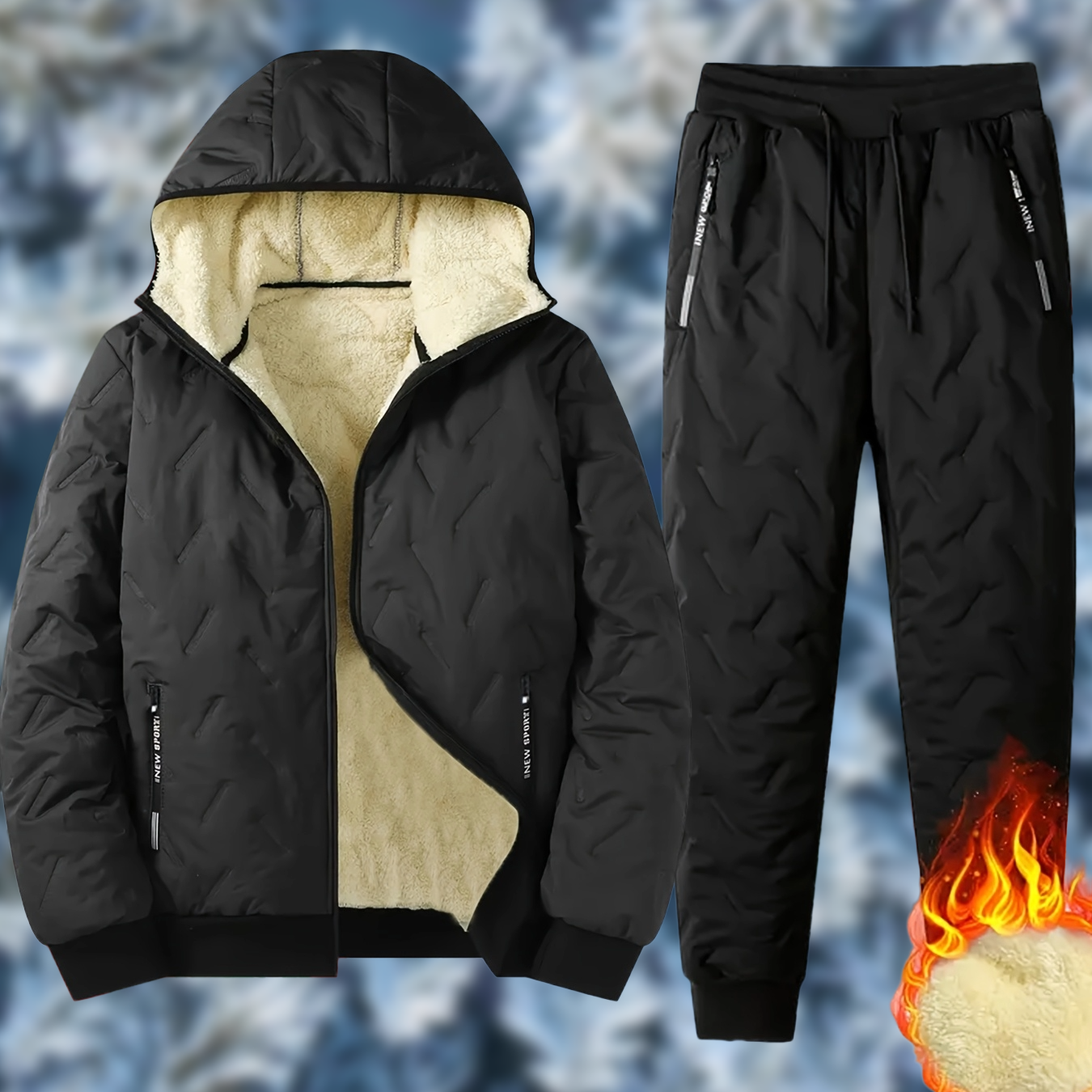Quilted men's tracksuit, lined, with hood, 2-piece