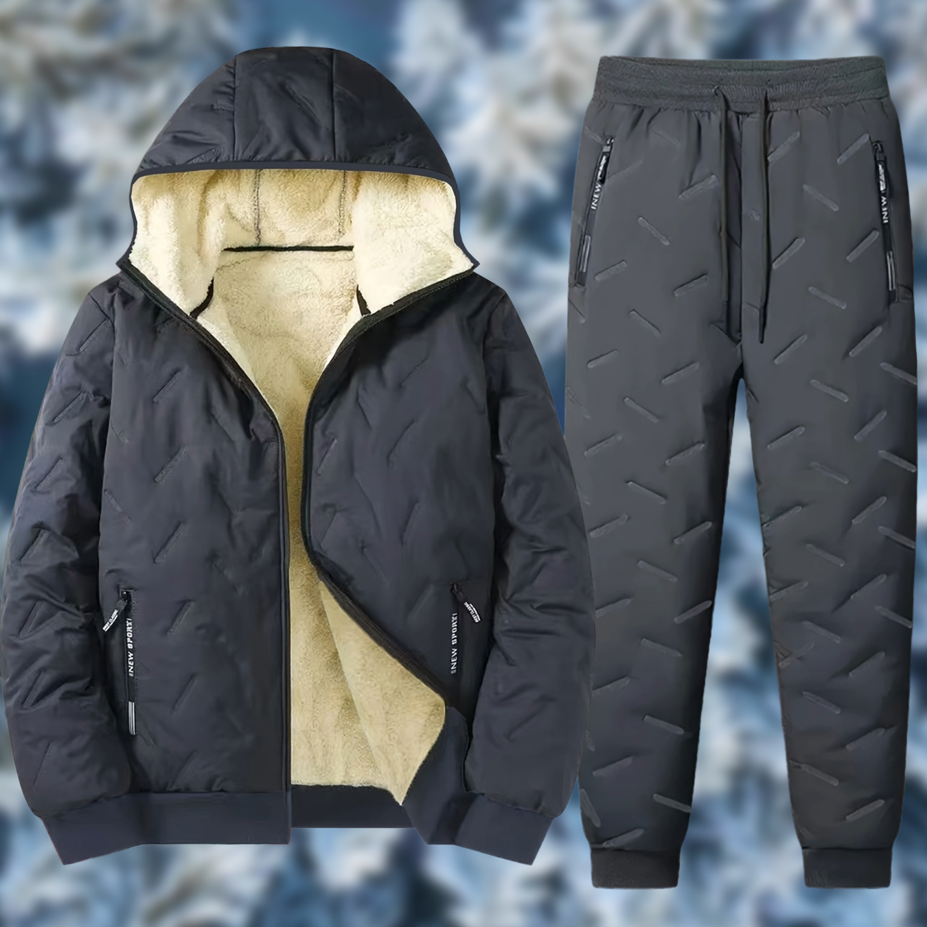 Quilted men's tracksuit, lined, with hood, 2-piece