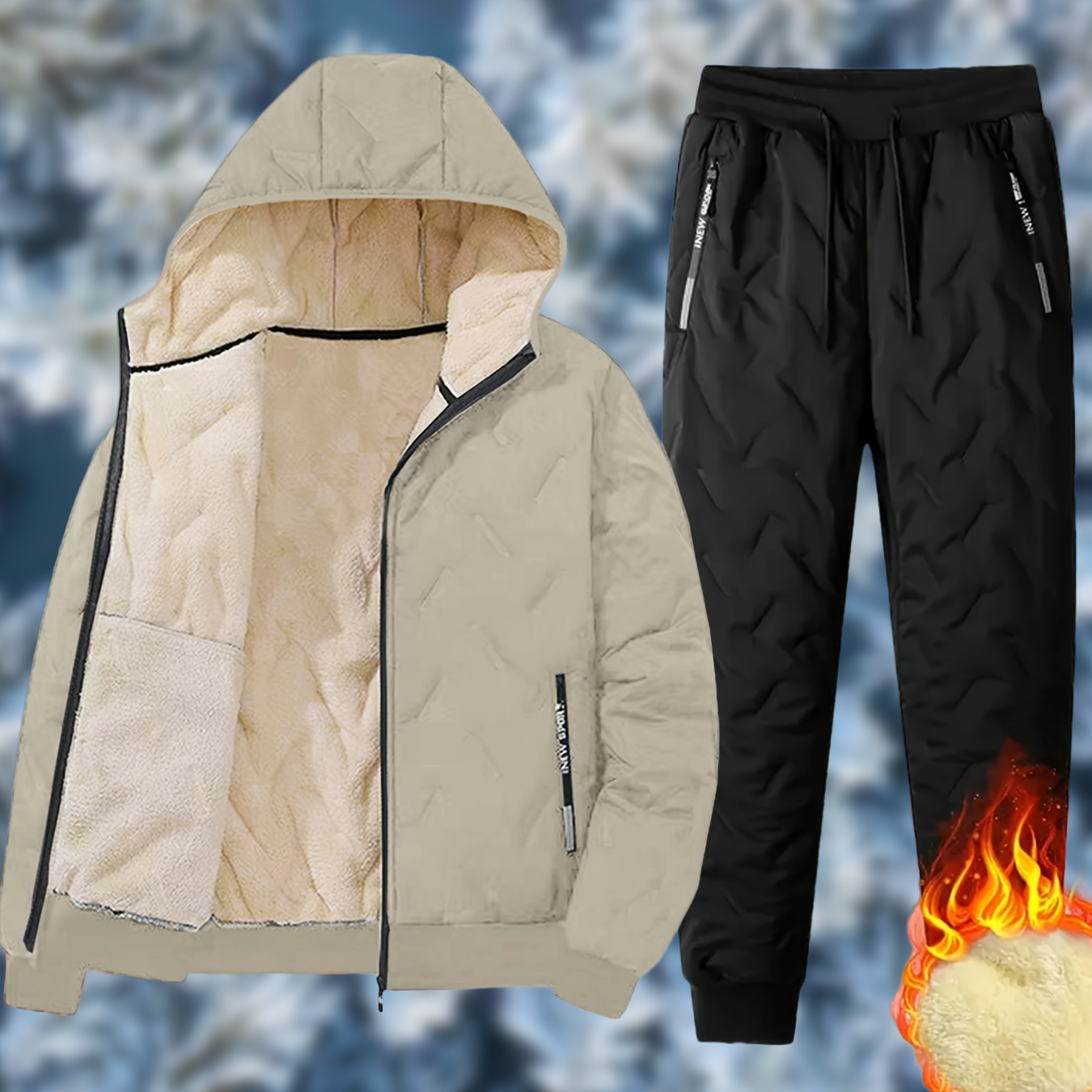 Quilted men's tracksuit, lined, with hood, 2-piece