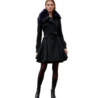 Women's winter coat with faux fur collar – Elegant tailored trench coat for stylish appearances