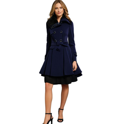 Women's winter coat with faux fur collar – Elegant tailored trench coat for stylish appearances
