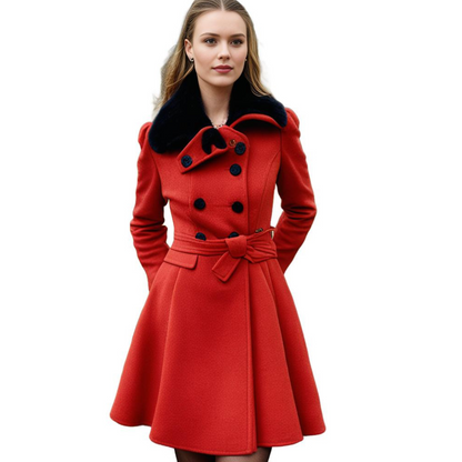 Women's winter coat with faux fur collar – Elegant tailored trench coat for stylish appearances