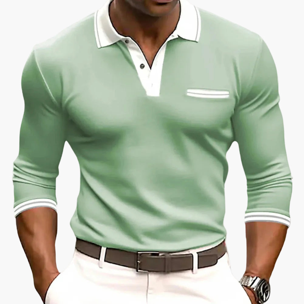Men's Long-Sleeve Polo Shirt with Contrasting Details – Stylish Casual and Work Top