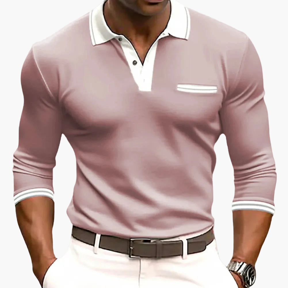 Men's Long-Sleeve Polo Shirt with Contrasting Details – Stylish Casual and Work Top