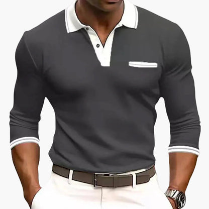 Men's Long-Sleeve Polo Shirt with Contrasting Details – Stylish Casual and Work Top