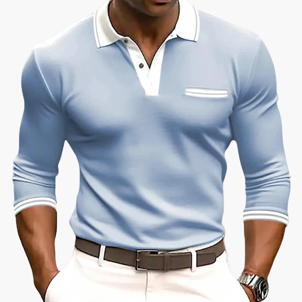 Men's Long-Sleeve Polo Shirt with Contrasting Details – Stylish Casual and Work Top