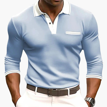Men's Long-Sleeve Polo Shirt with Contrasting Details – Stylish Casual and Work Top