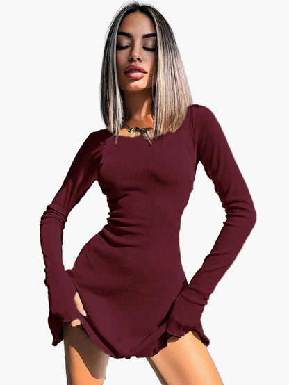Damen Langarm Minikleid Figurbetont Elegant für Alltag und Ausgehen