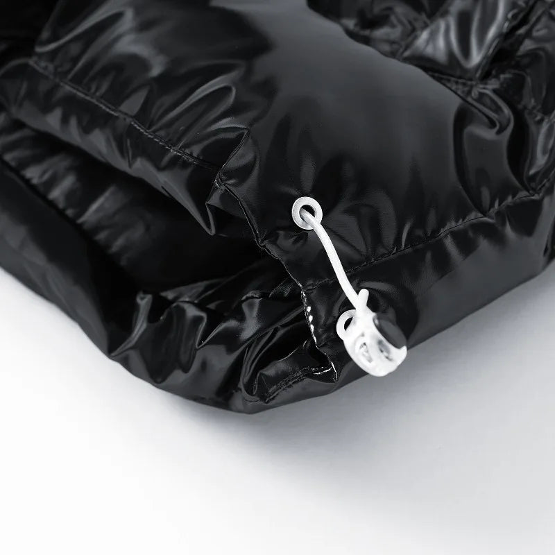 Shiny Quilted Vest for Men with Stand-Up Collar - Black
