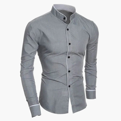 Men's Slim Fit Stand Collar Shirt – Fashionable Business & Casual Shirt with Contrast Elements, Long Sleeve