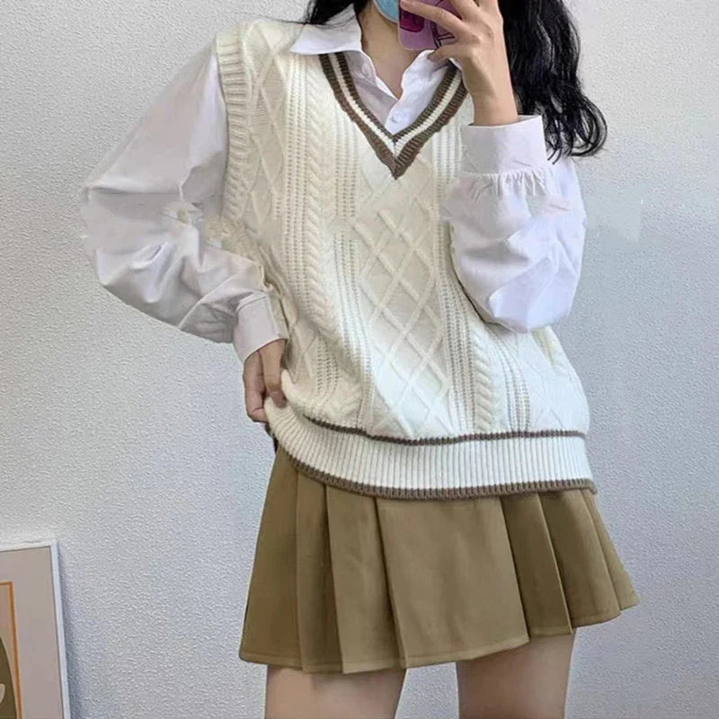 Women's knitted vest with V-neck and cable-knit pattern