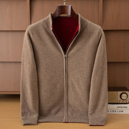 Wende-Strickjacke mit Stehkragen und Reißverschluss