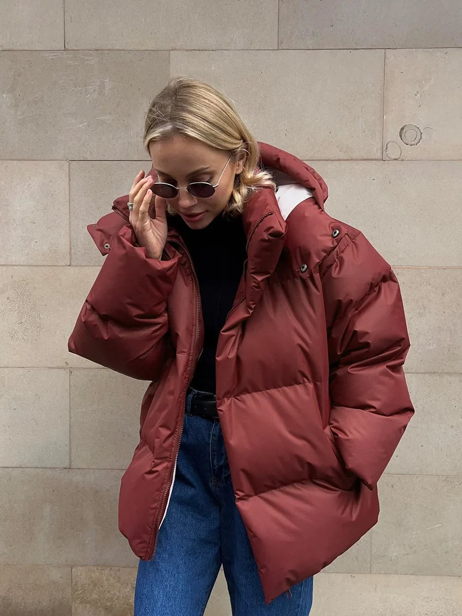 Damen Daunenjacke Winter Kurz Gepolsterte Steppjacke mit Kapuze