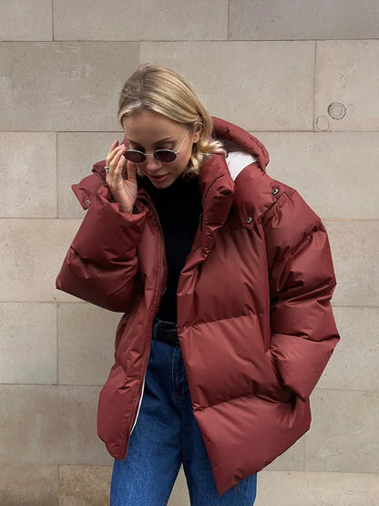 Damen Daunenjacke Winter Kurz Gepolsterte Steppjacke mit Kapuze