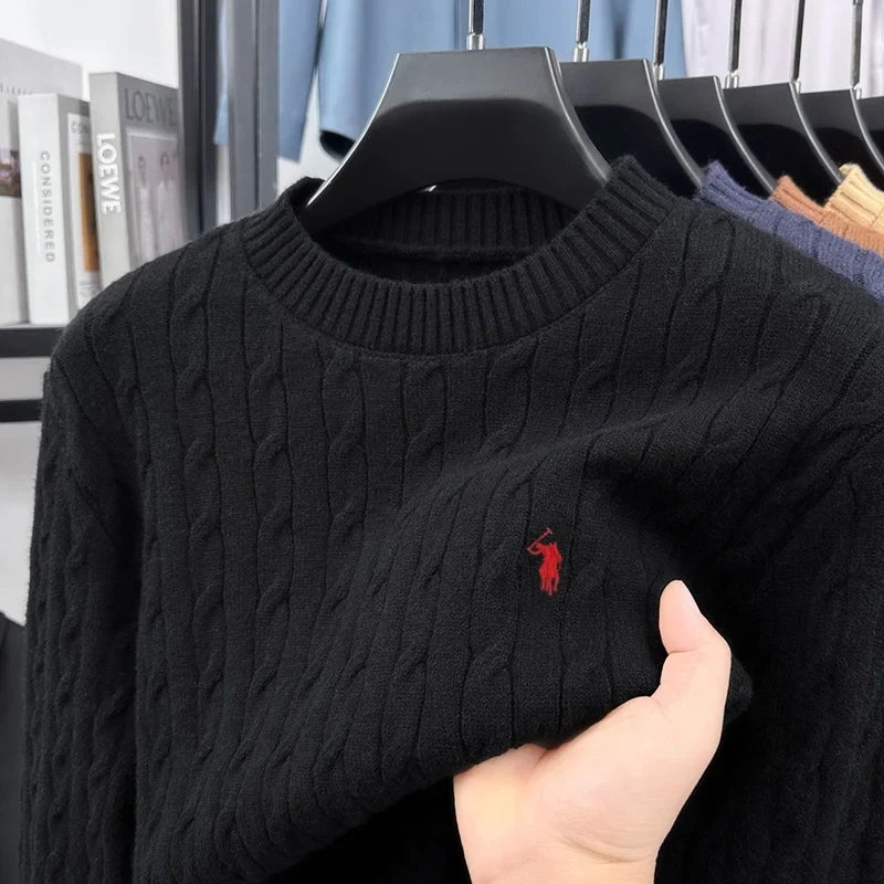 Zopfmuster Pullover Rundhals für Herren, langärmlig