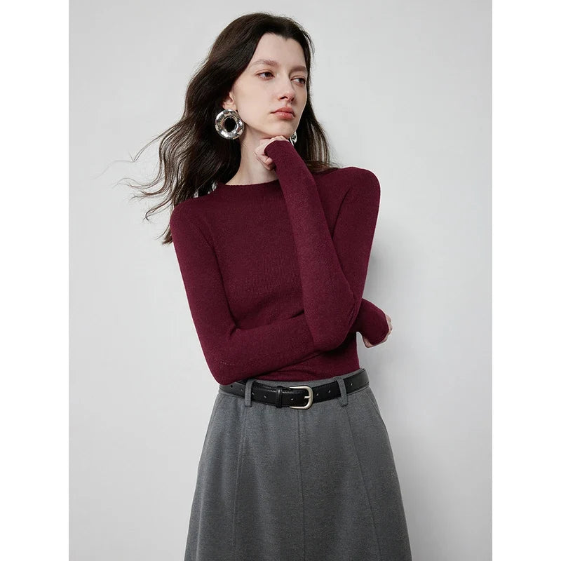 Women's Long-Sleeve Sweater Mock Neck Crew Neck Basic Top in Various Colors