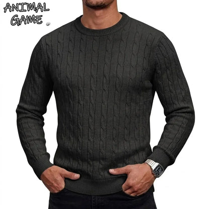 Herren Pullover Rundhals Zopfmuster Langarm Strickpullover