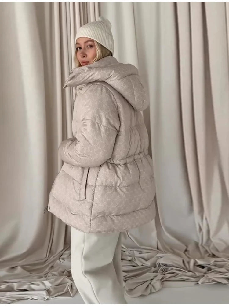 Damen Steppjacke mit Kapuze und Kordelzug, kurzer Schnitt, warmes Material