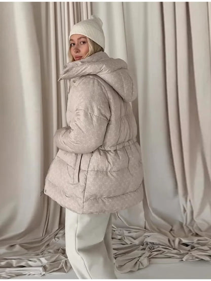 Damen Steppjacke mit Kapuze und Kordelzug, kurzer Schnitt, warmes Material