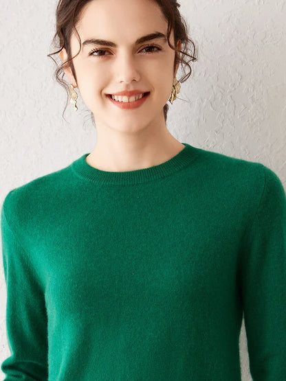 Women's crew-neck long-sleeve basic knitted sweater, cozy pullover