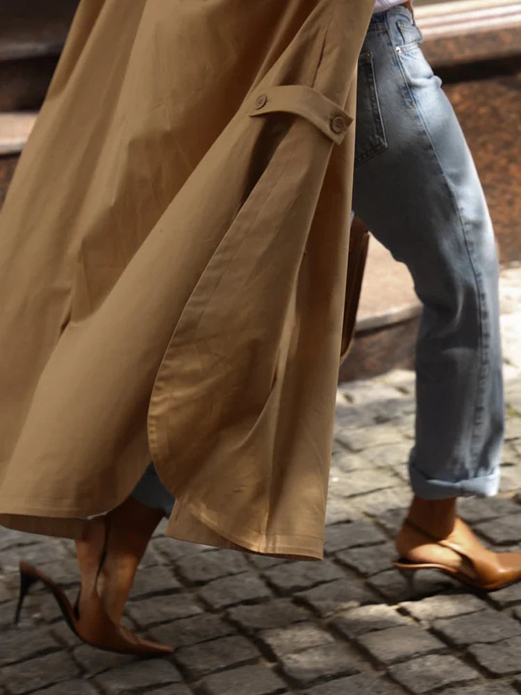 Women's long trench coat with bell sleeves
