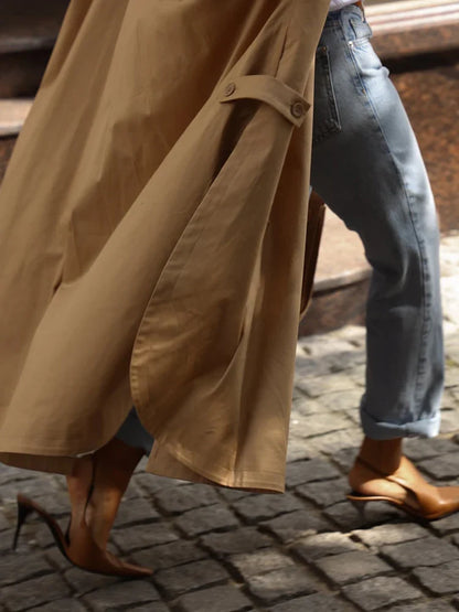 Women's long trench coat with bell sleeves