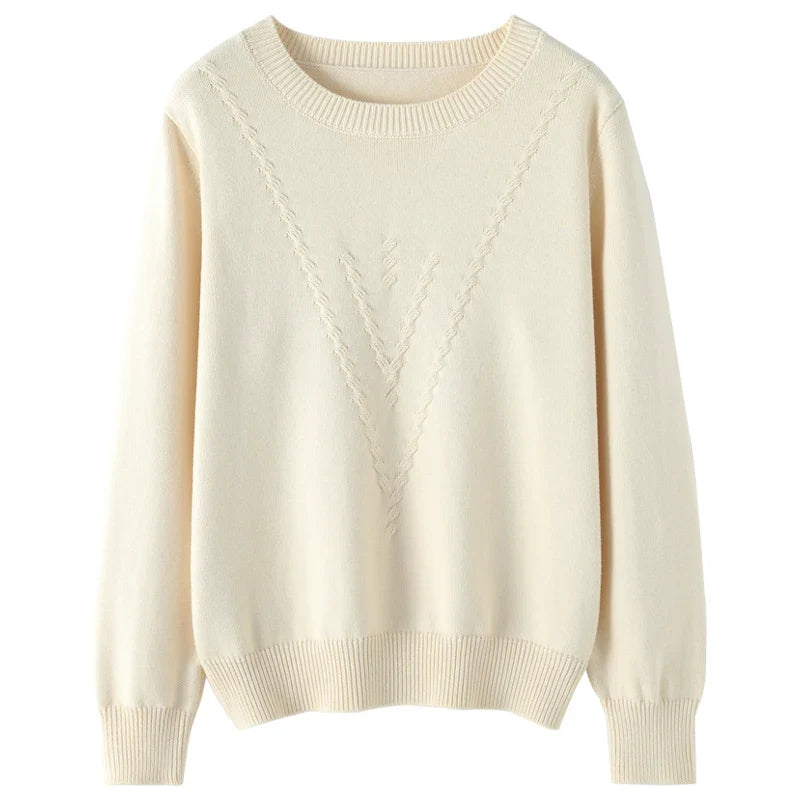 Women's crew-neck sweater with textured pattern, knit sweater