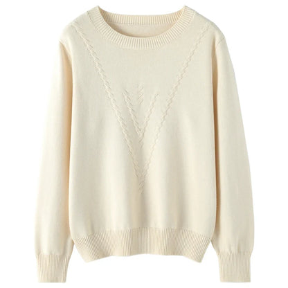 Women's crew-neck sweater with textured pattern, knit sweater