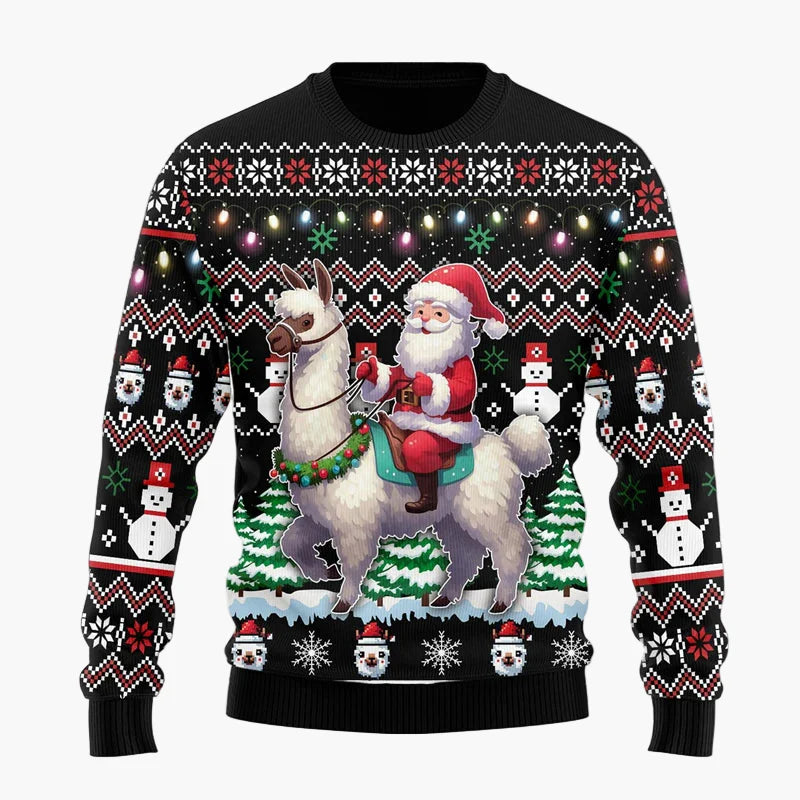 Unisex Weihnachtspullover Lama mit Sonnenbrille Lustiger Ugly Christmas Sweater