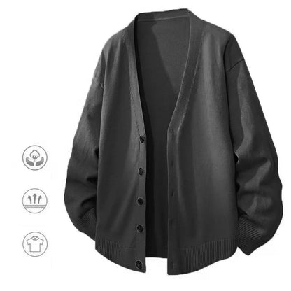 Herren Strickjacke V-Ausschnitt Unifarben Knöpfe