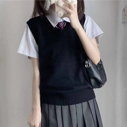 Women's knitted vest V-neck sleeveless ribbed hem