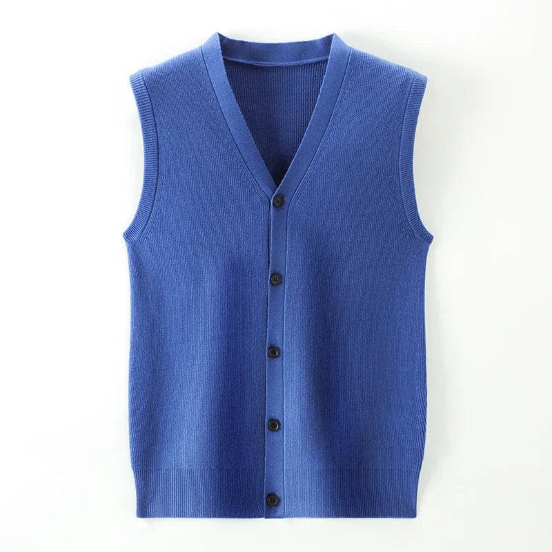 Men's knitted vest V-neck button placket rib knit