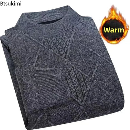 Men's turtleneck knitted sweater with diamond pattern, warm for winter