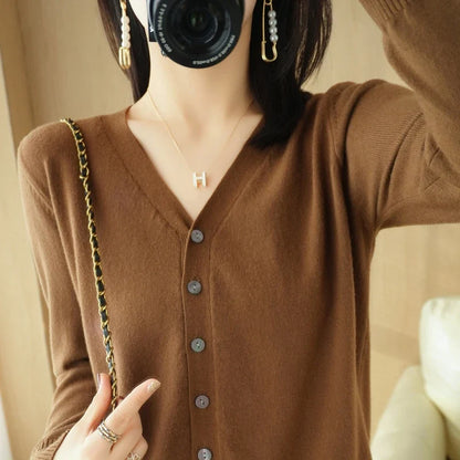 Damen Strick-Cardigan mit V-Ausschnitt und Knopfleiste