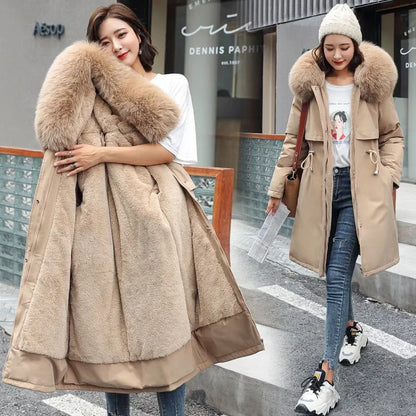 Damen Winterparka mit abnehmbarem Kunstpelzkragen und warmem Futter