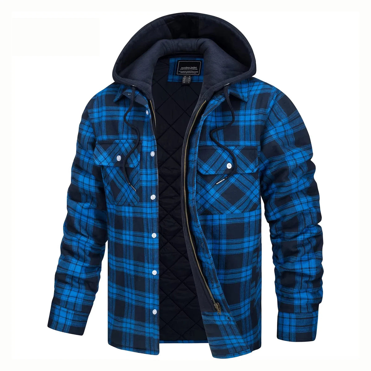 Men's plaid shirt jacket with hood, lined