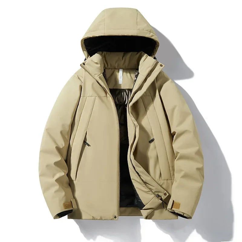 Men's winter jacket with hood - warm outdoor quilted jacket