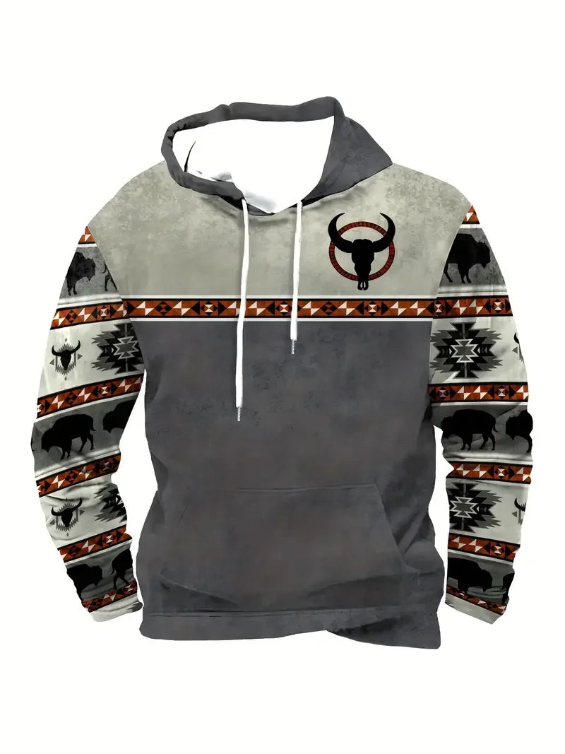 Unisex Kapuzenpullover mit Tiermotiv & Muster Kängurutasche