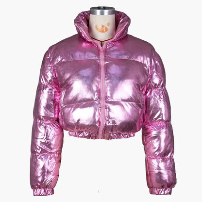 Women's Shiny Short Quilted Jacket – Fashionable Trend Jacket for Everyday and Going Out