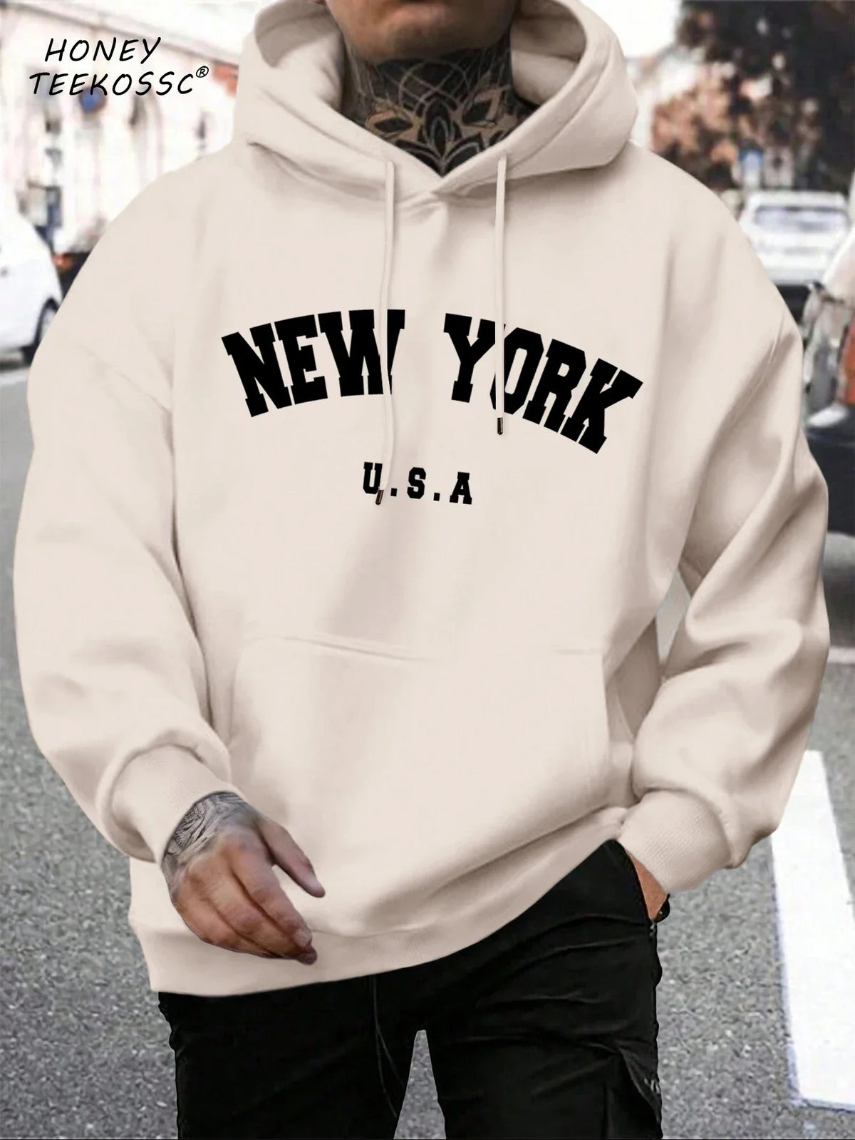 Unisex Kapuzenpullover mit Kordelzug und Schriftzug Aufdruck