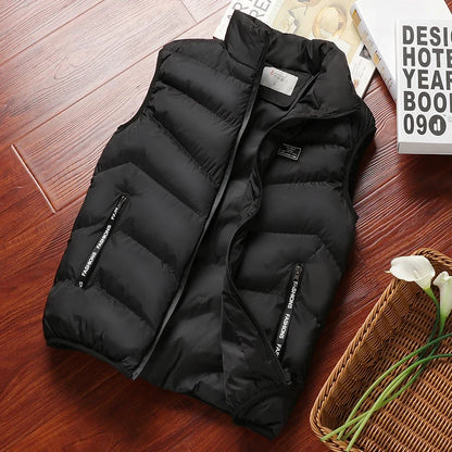 Men's quilted vest with stand-up collar - Quilted down vest with zipper