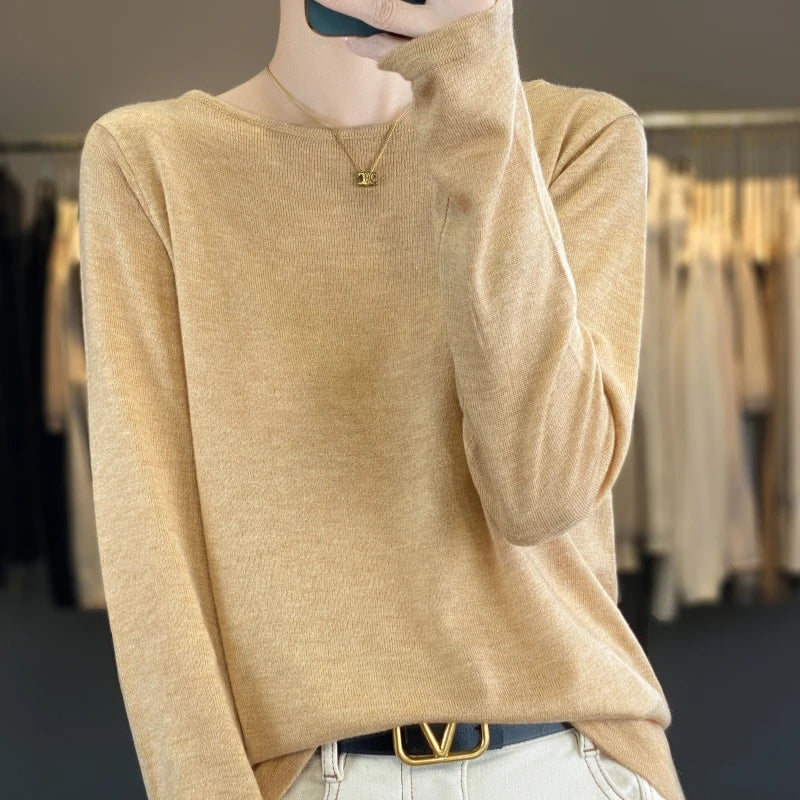 Damen Langarm Oberteil Pullover mit U-Ausschnitt