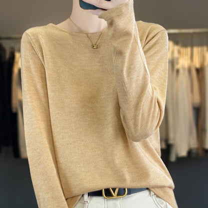 Damen Langarm Oberteil Pullover mit U-Ausschnitt